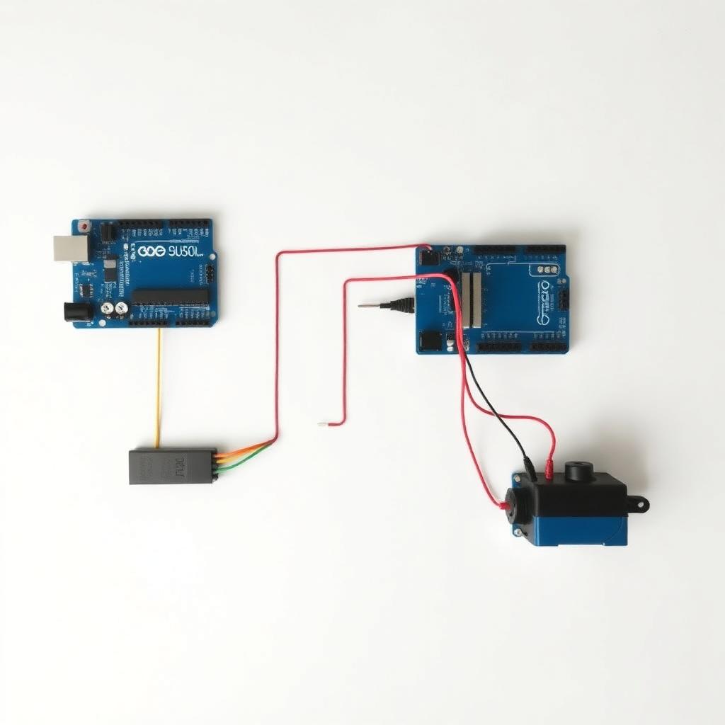 Circuit diagram showing the rain sensor and servo motor wired to the Arduino for the smart drying rod